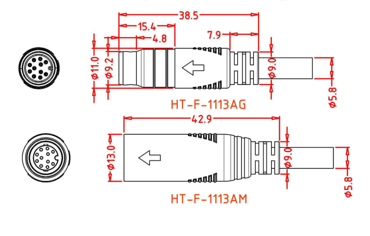 11-poliger IP66-Kabelbaum mit integriertem Stecker